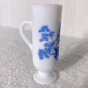 5/$35 Vintage Avon Blue Toile Milk Glass Demitasse Pedestal Mug
